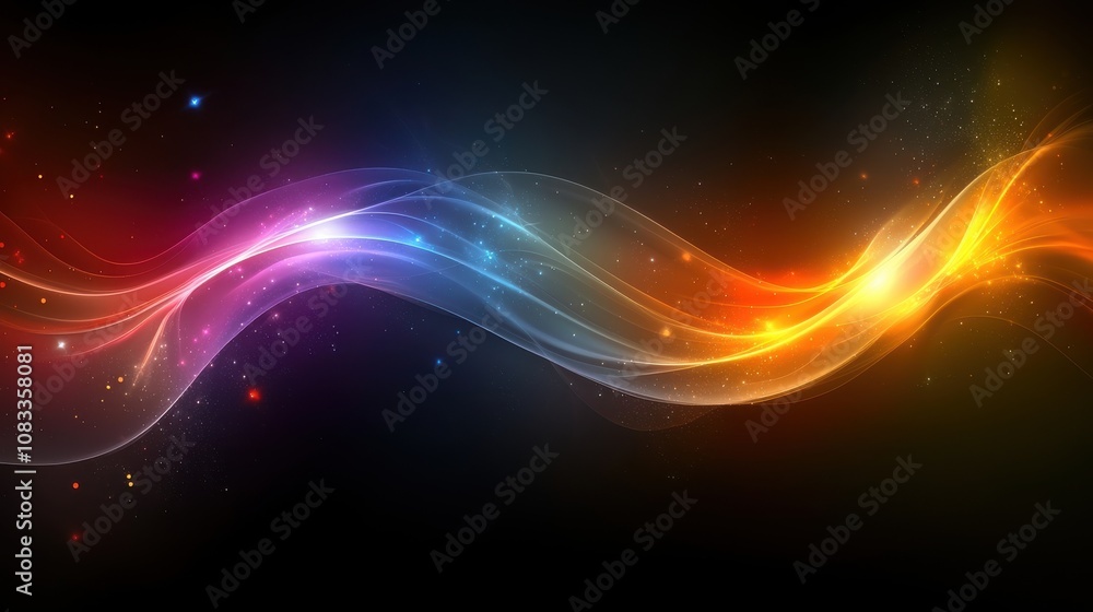 Poster colorful light waves create a vibrant display of motion against a dark background showcasing energy 