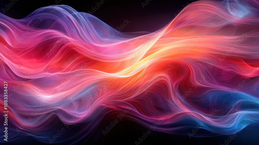 Poster colorful abstract waves flowing gracefully across a dark background, creating a mesmerizing visual e