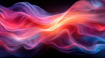 Fototapeta premium Colorful abstract waves flowing gracefully across a dark background, creating a mesmerizing visual effect of light and movement