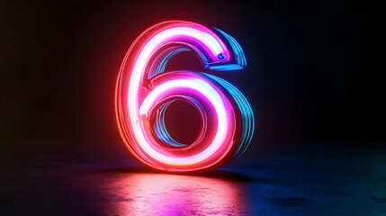 Neon Number Six 3D Illustration