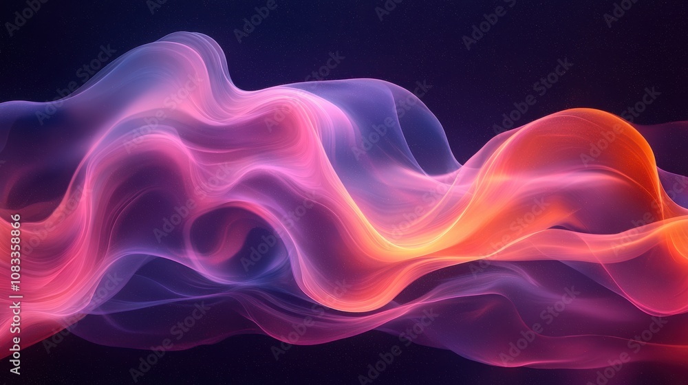 Poster colorful abstract waves of light and motion in a dark background creating a serene and dynamic artis