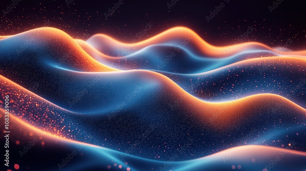 Poster abstract waves of vibrant colors flow gracefully through the dark space, creating an immersive digit