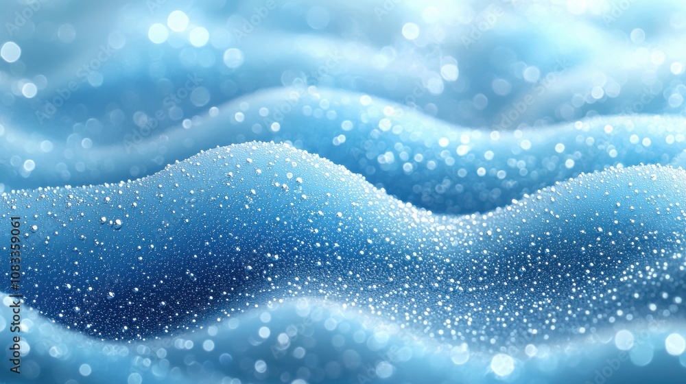 Poster glittering blue waves with sparkling droplets create a serene underwater atmosphere in a tranquil se