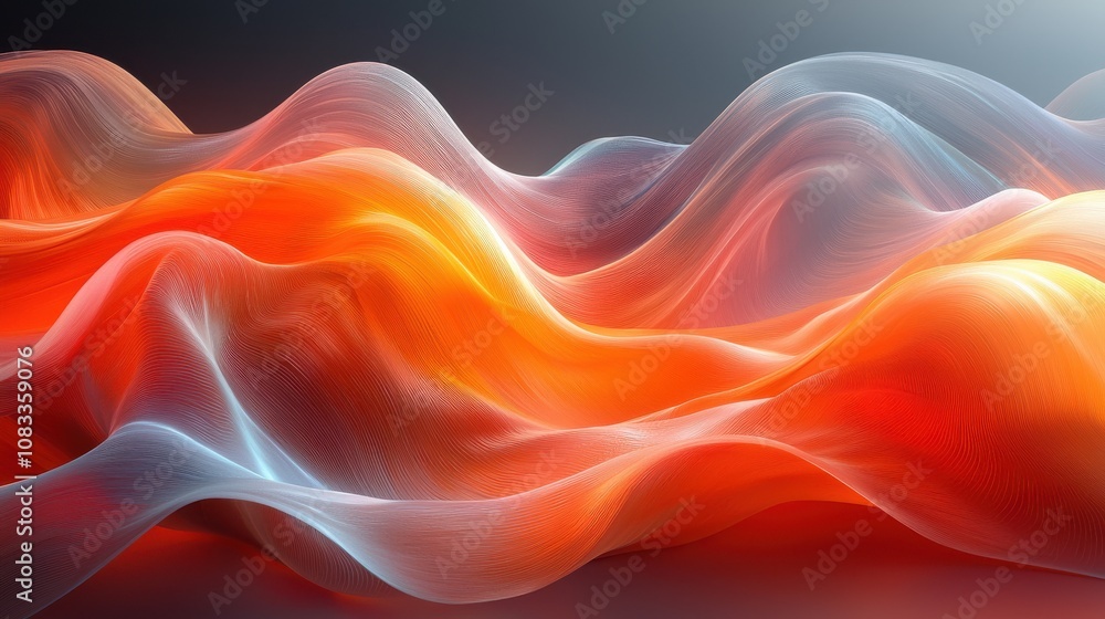 Poster colorful abstract waves of fabric flowing gracefully in a digital art style, creating a mesmerizing 