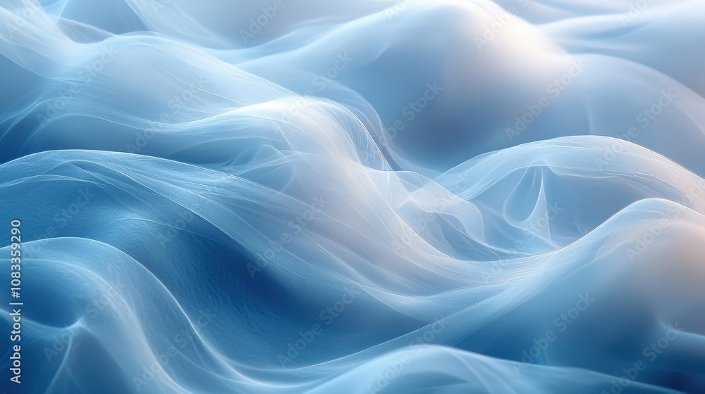 Poster soft blue waves of fabric create a serene atmosphere in an abstract display during the early morning