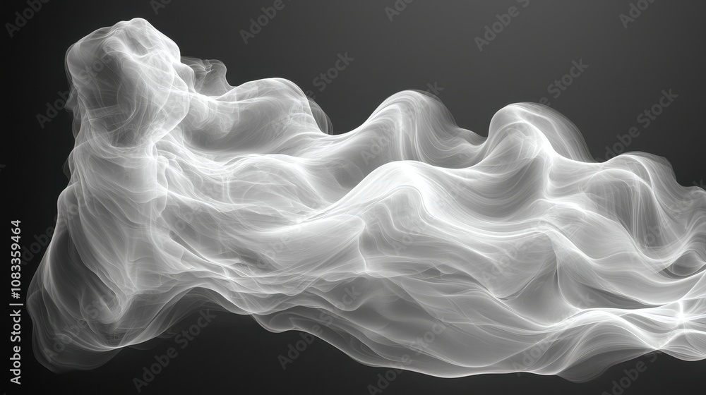 Poster an ethereal representation of flowing smoke against a dark background creating a mysterious atmosphe