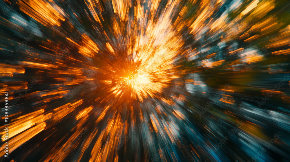 Poster dynamic burst of light through forest trees during sunset creating a beautiful natural spectacle