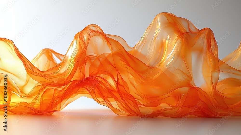 Poster a vibrant orange textile wave creating a dynamic visual display with flowing fabric resembling mount
