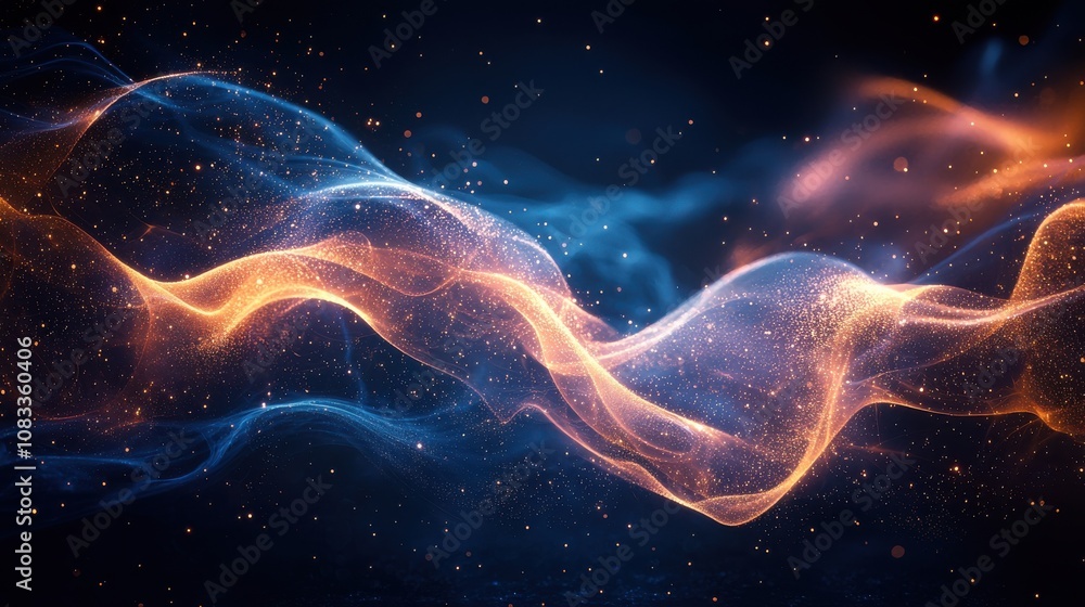 Poster colorful abstract waves of light swirling in a dark background creating a mesmerizing visual effect 