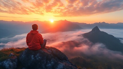Obraz premium Sunset meditation mountain range nature scene tranquil environment serene viewpoint