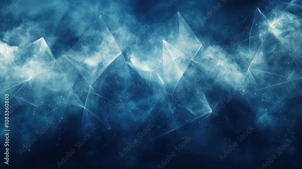 Poster abstract blue and white geometric shapes create a stunning digital background with a cosmic feel in 