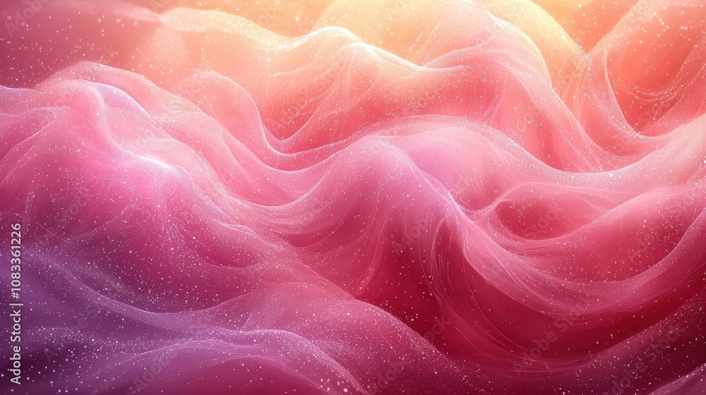 Poster colorful abstract wave patterns blend softly in warm hues creating a dreamy atmosphere during a sere