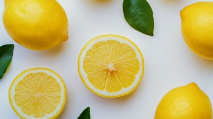 Lemon isolated lemon slice and half cut lemon without leaf with white background