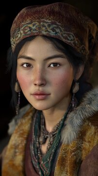 Ancient Evenki Woman in Traditional Mongolian Attire