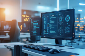 Naklejka premium Computer case of a gaming PC with monitor keyboard 