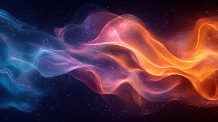 Fototapeta premium Abstract swirls of blue and orange light blend seamlessly against a dark cosmic background, creating a vibrant artistic display