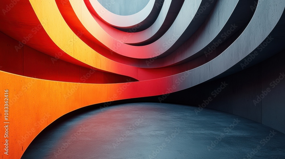 Poster colorful abstract curves create a modern architectural space with dynamic lighting and shadows in an