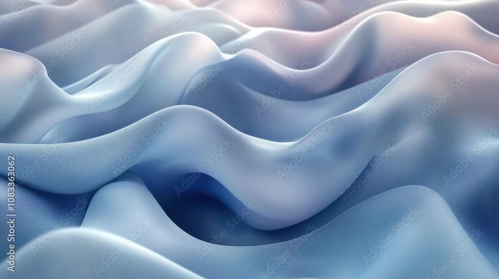 Poster soft blue fabric waves create a calming and serene atmosphere in a textile display perfect for inter
