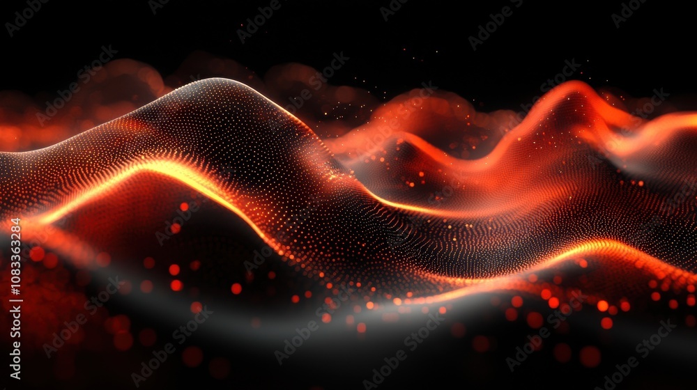 Poster abstract wave design with glowing lines and particles creating a vibrant, dynamic atmosphere in a da