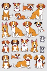 Adorable Collection of Cute Cartoon Dogs: A Delightful Set of Brown and White Puppy Stickers, Perfect for Dog Lovers and Pet Enthusiasts