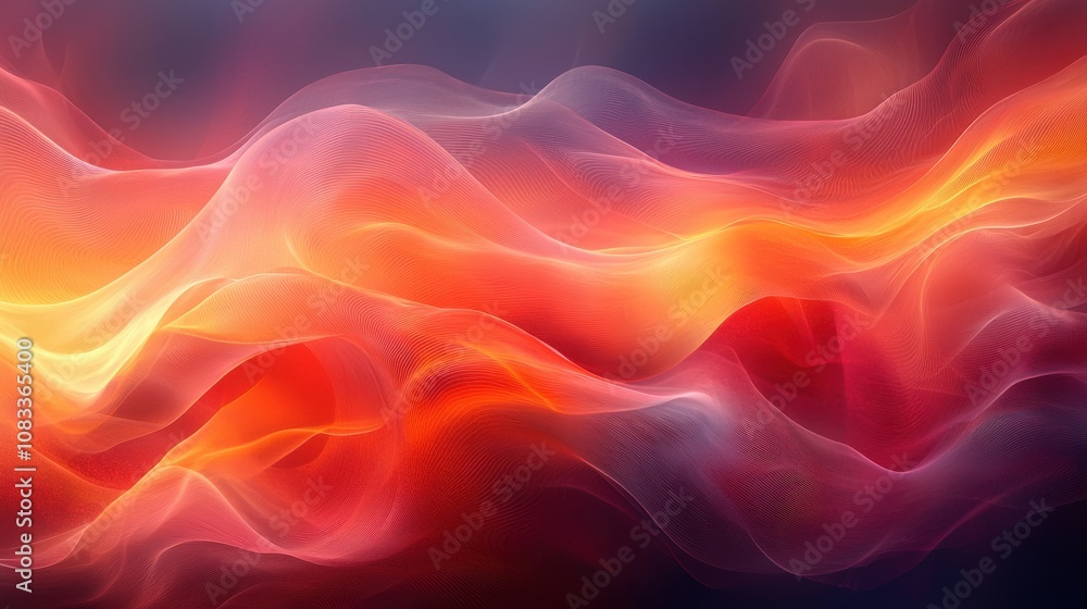 Poster colorful swirling abstract waves of red, orange, and yellow light creating a dynamic visual effect i
