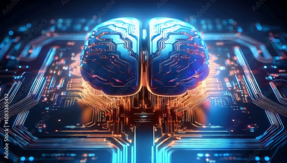 Aufkleber a digital brain made of circuits, symbolizing artificial intelligence and technology, with glowing c