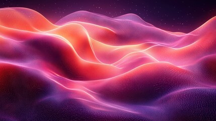 Fototapeta premium Vibrant waves of color undulating in a dreamy landscape under a starry sky at twilight