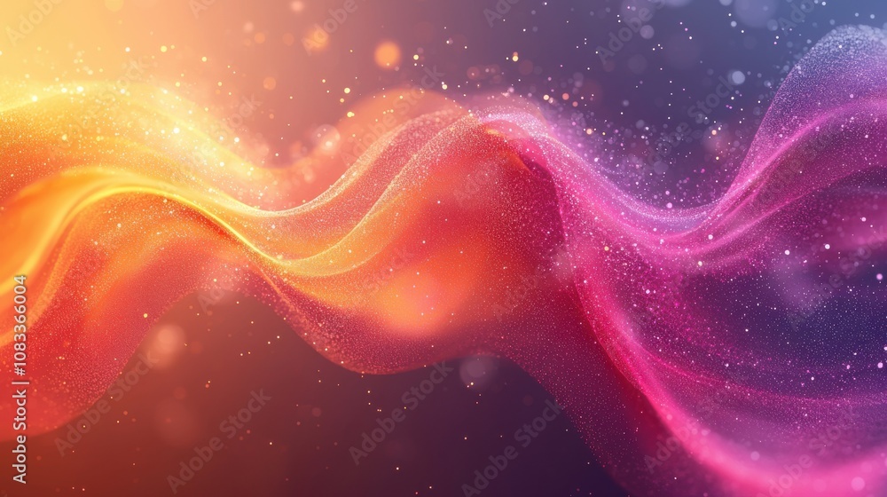 Poster colorful abstract wave patterns with glowing lights in a vibrant background during a calm evening