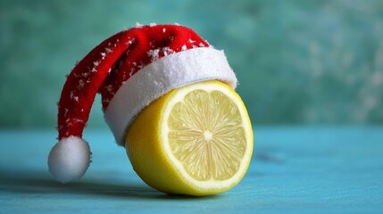 Lemon Wearing Santa Hat for Zesty Holiday Theme