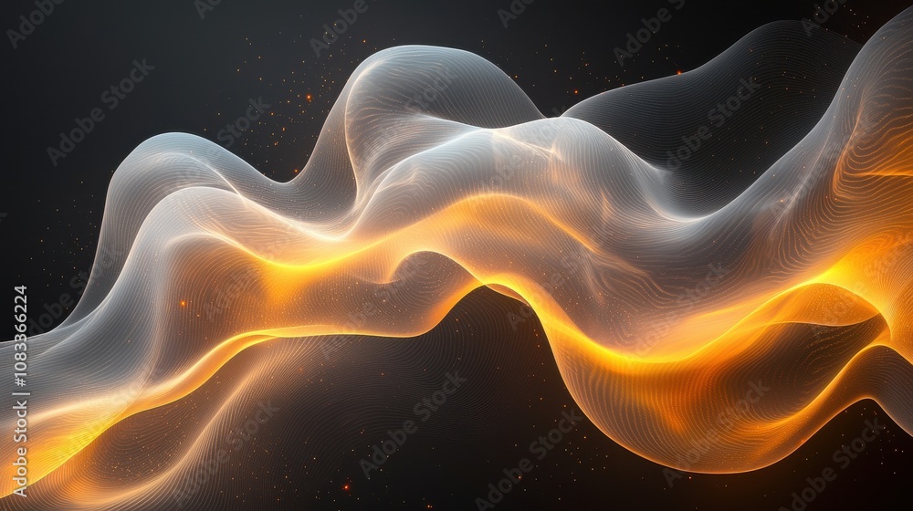 Poster abstract flowing waves with orange highlights on a dark background creating a dynamic visual experie