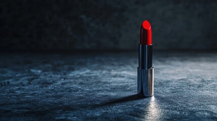 Red Lipstick On A Grey Background