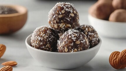 Delicious Homemade No-Bake Energy Bites with Almonds and Coconut Flakes