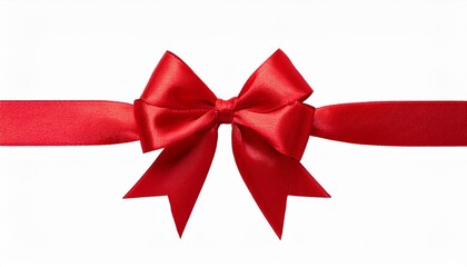 Red ribbon bow for gift box decoration, elegant festive ornament, shiny red ribbon with bow, isolated PNG on transparent background, perfect for christmas, birthday, and holiday gift wrapping designs