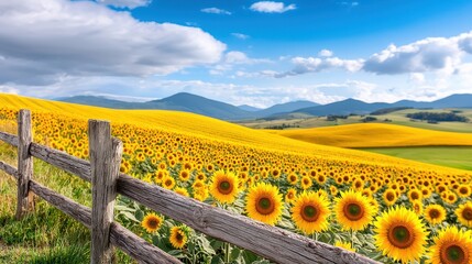 Fototapeta premium Captivating sunflower field blooms under a cloudy sky rural landscape nature photography scenic view serenity and beauty