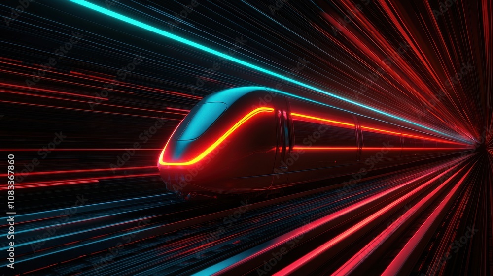 Poster a futuristic train zooms through vibrant streams of light, creating a dynamic sense of speed and mod