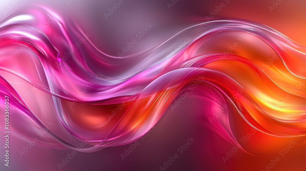 Poster flowing abstract waves in vibrant shades of pink, orange, and purple creating a dynamic visual effec
