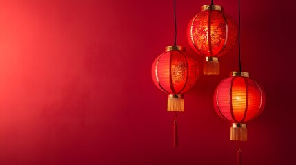 Red background, red lanterns, a square blank space for text, a Chinese New Year theme, a festive atmosphere