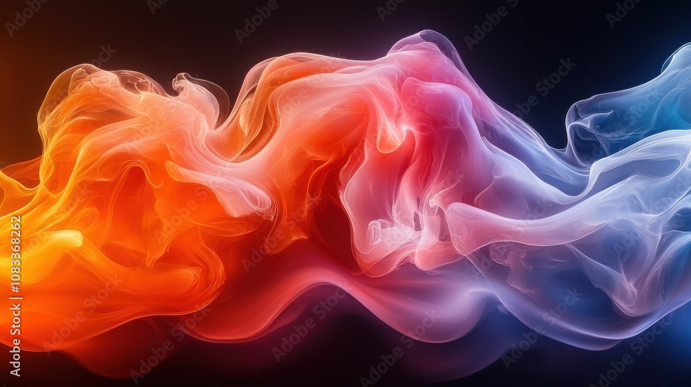 Poster colorful swirling vapor in abstract form creating a mesmerizing display of hues against a dark backg