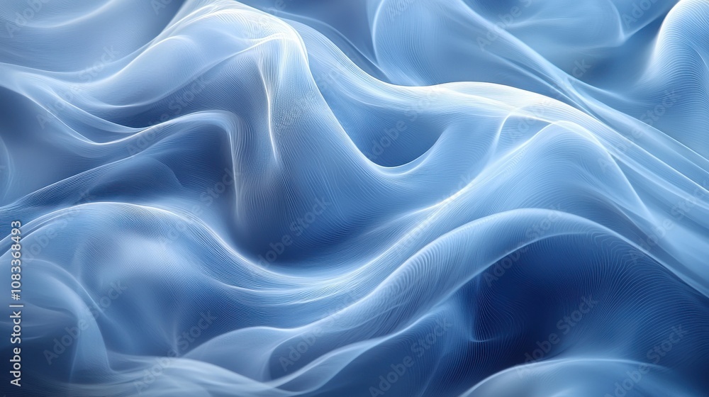 Poster soft blue waves of translucent fabric gently flowing in a serene pattern, creating a calming visual 
