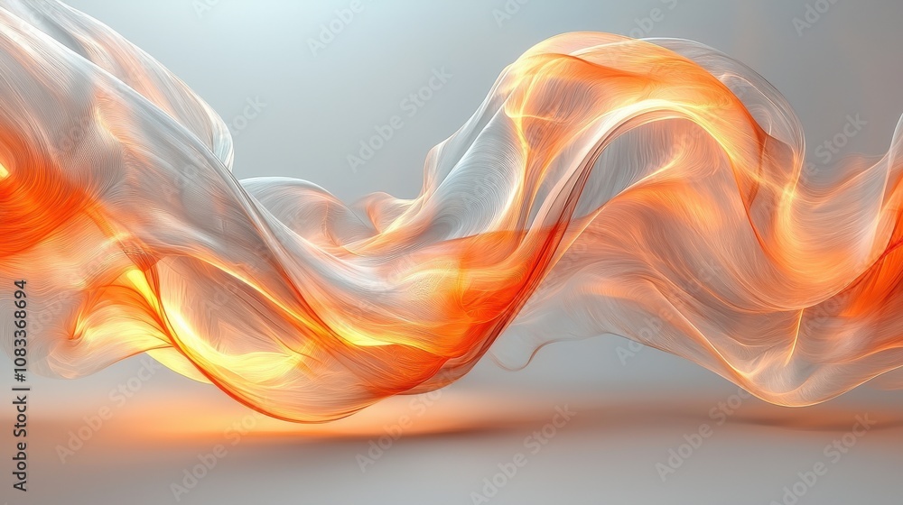 Poster colorful flowing fabric with orange and white hues creating a dynamic abstract design in a bright se