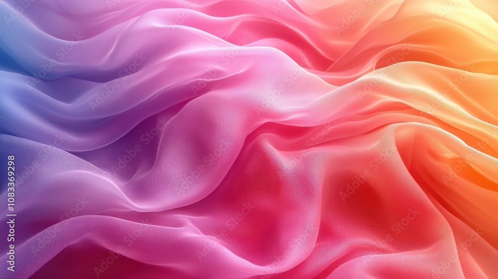 Poster soft gradient fabric draping gently in vibrant colors under warm light during a creative textile des