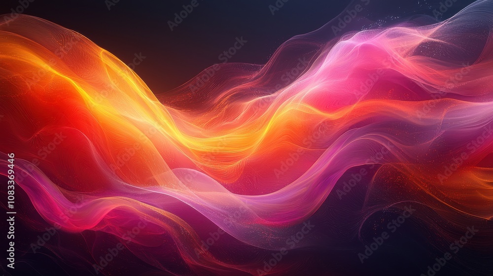 Poster colorful abstract waves flow gracefully in a dark background, creating a sense of movement and energ