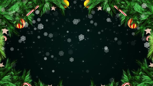 Christmas background with xmas tree and sparkle bokeh greeting snow snowflakes lights Merry christmas greeting card. Winter holiday theme. Happy New Year Magic Shining Festive decoration concept