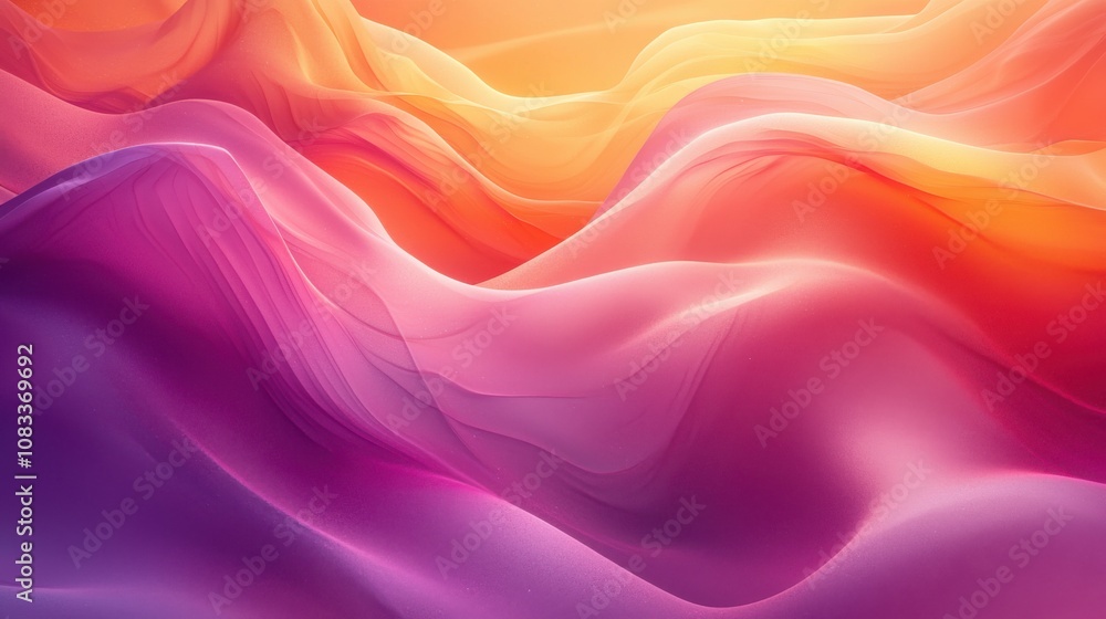 Poster beautiful abstract waves of color blending together at sunset, creating a serene and calming atmosph
