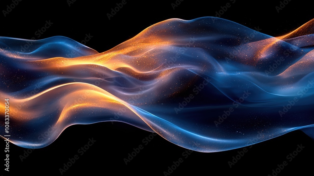 Poster ethereal flow of blue and orange waves illuminated against a dark background creating a mesmerizing 