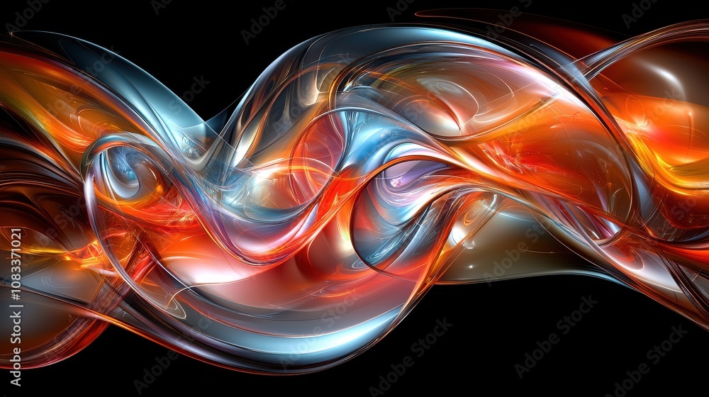 Poster abstract swirling patterns of vibrant colors creating fluid motion in a dark background