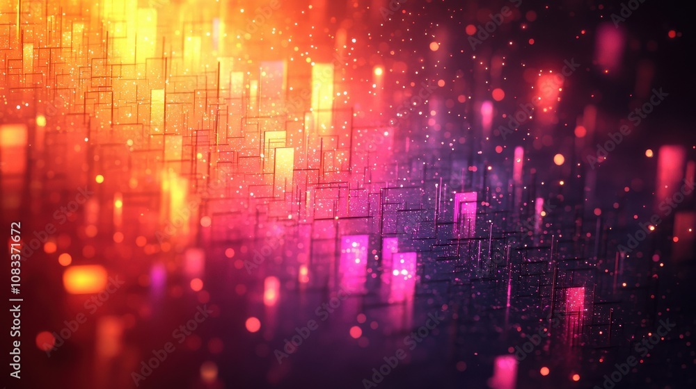 Poster colorful abstract light patterns creating dynamic visual effects with vibrant hues in a digital artw