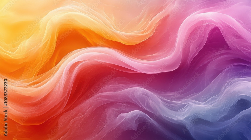 Poster colorful abstract waves flowing gracefully with warm and cool tones blending together in a harmoniou