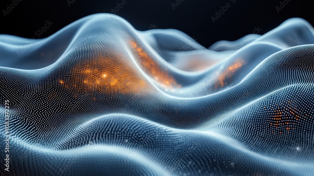 Poster abstract waveforms illuminated with warm light create a stunning visual of digital texture and movem
