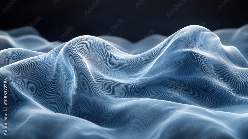 Poster soft blue waves of translucent fabric gently undulating under soft lighting in an abstract compositi